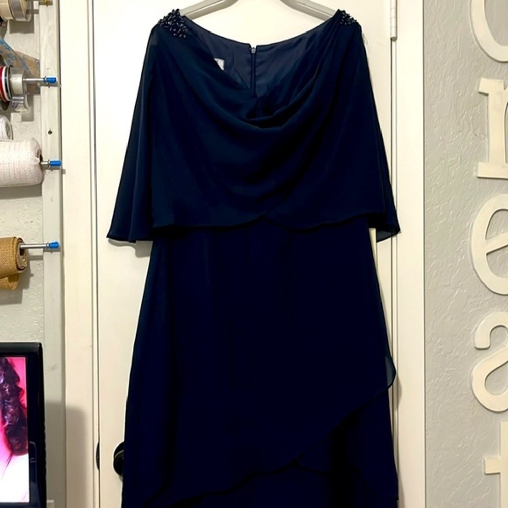 Jaeden Navy women’s formal with multiple overlay midi